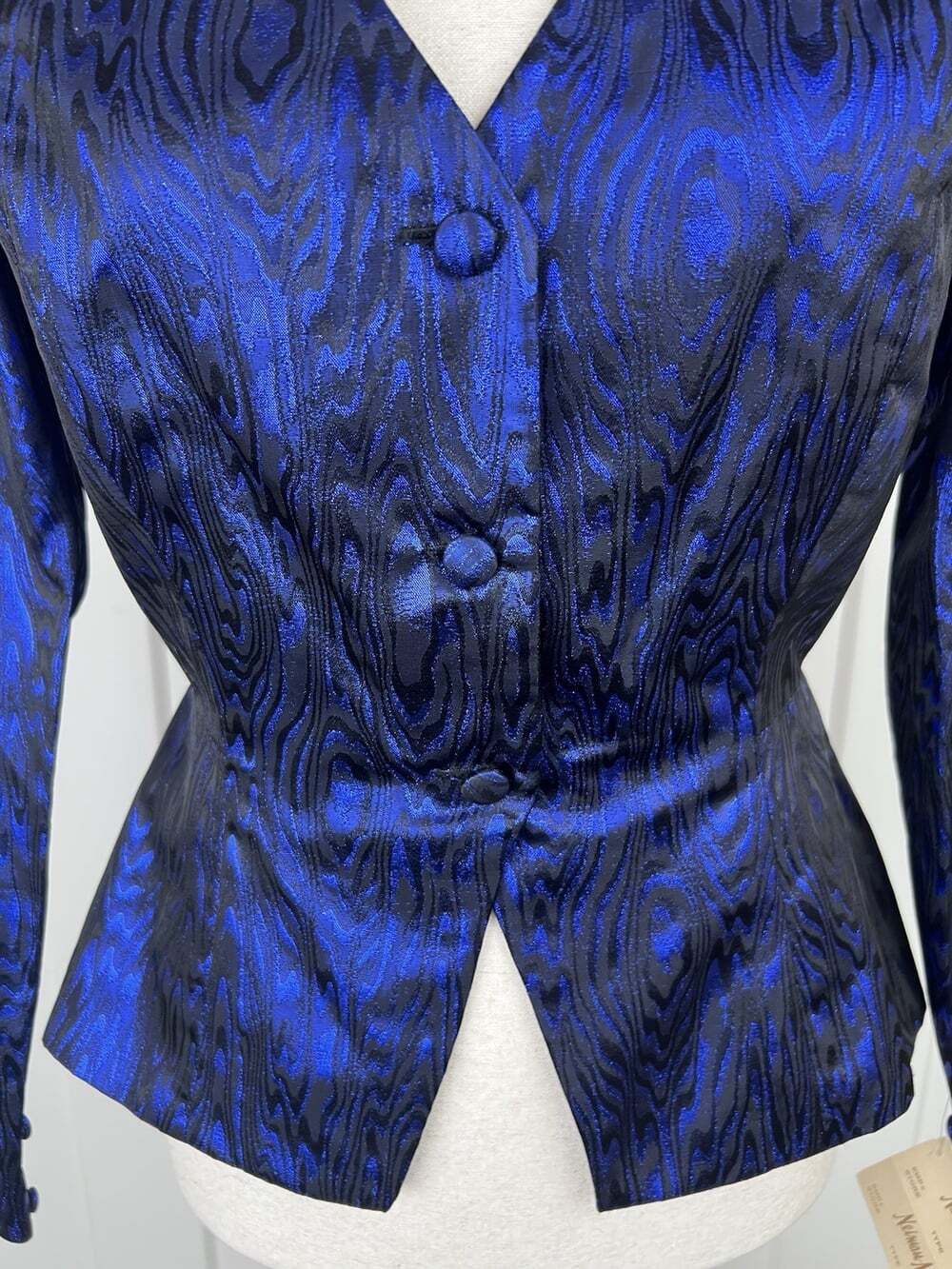 NWT Vintage 80s Neiman Marcus Metallic Cobalt Blue Moire Blazer Top Size 6 USA - Picture 3 of 14